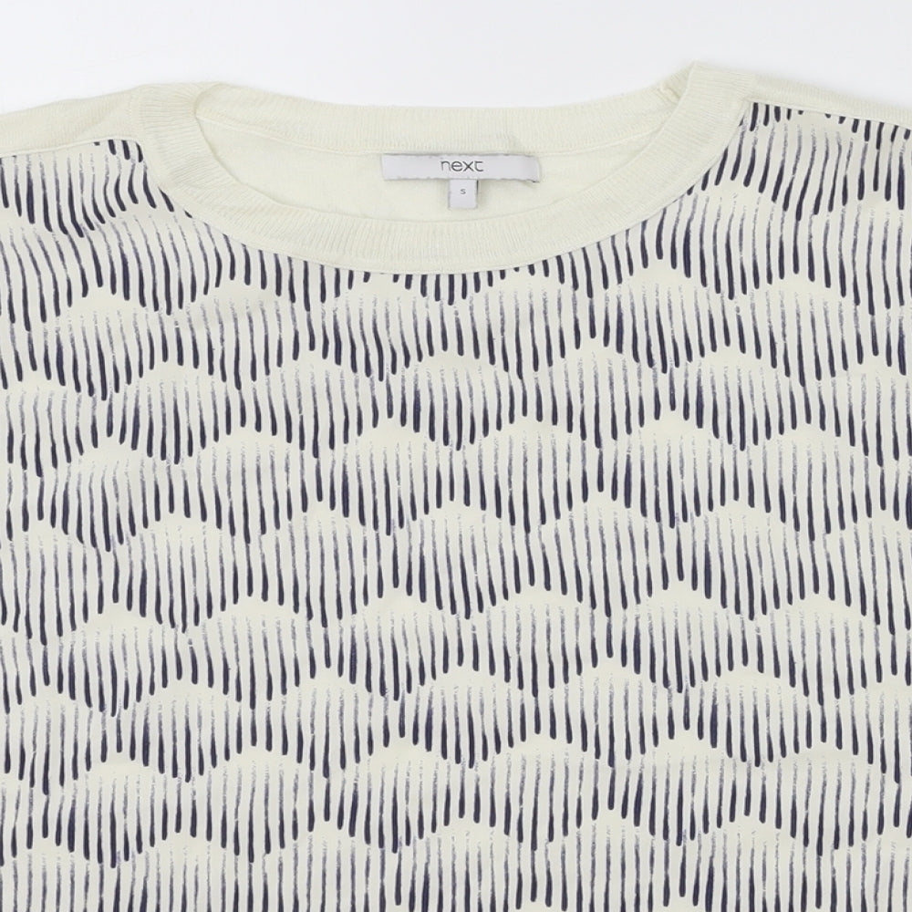 NEXT Womens Blue Geometric Modal Basic T-Shirt Size S Round Neck