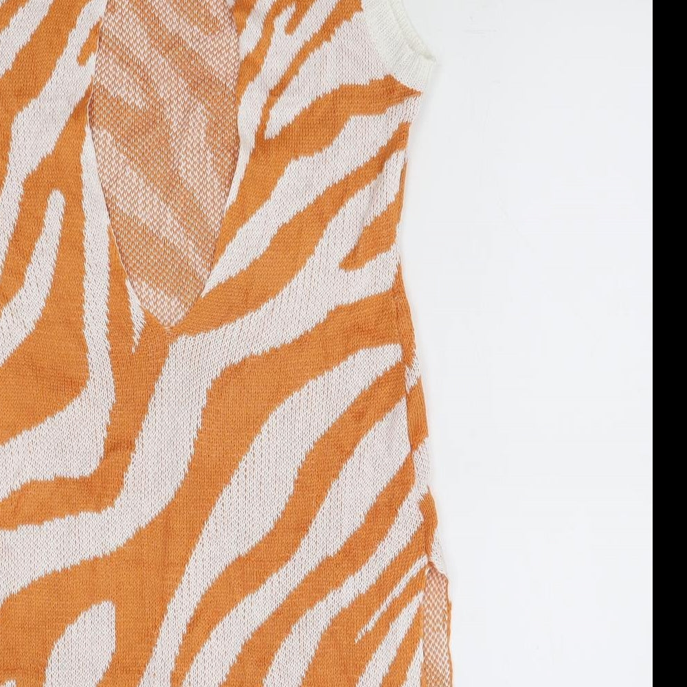 Preworn Womens Orange Animal Print Viscose Tank Dress Size M Boat Neck Pullover - Zebra Print