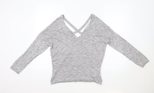 Amisu Womens Grey V-Neck Viscose Pullover Jumper Size L