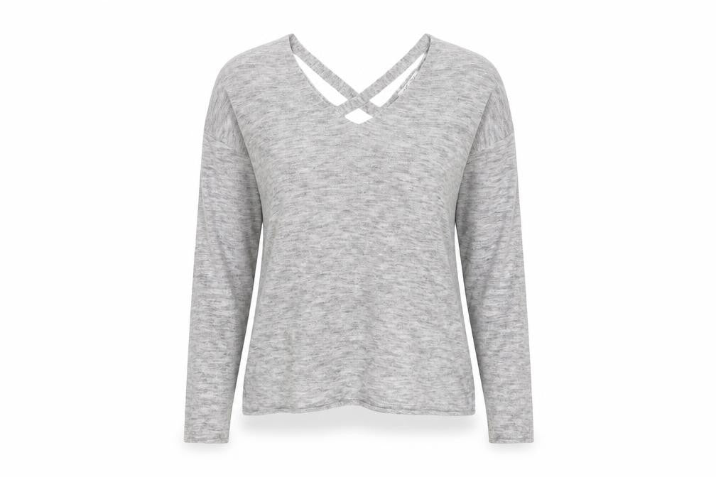 Amisu Womens Grey V-Neck Viscose Pullover Jumper Size L