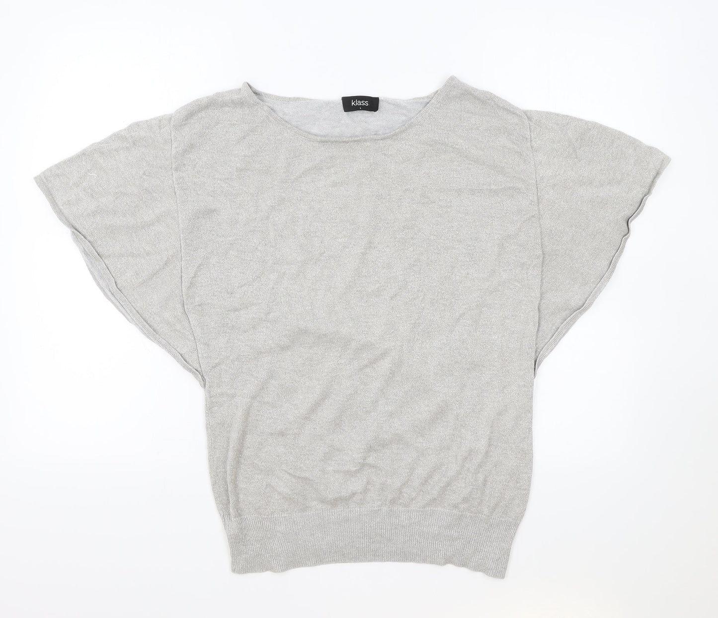 Klass Womens Silver Polyester Basic T-Shirt Size L Round Neck