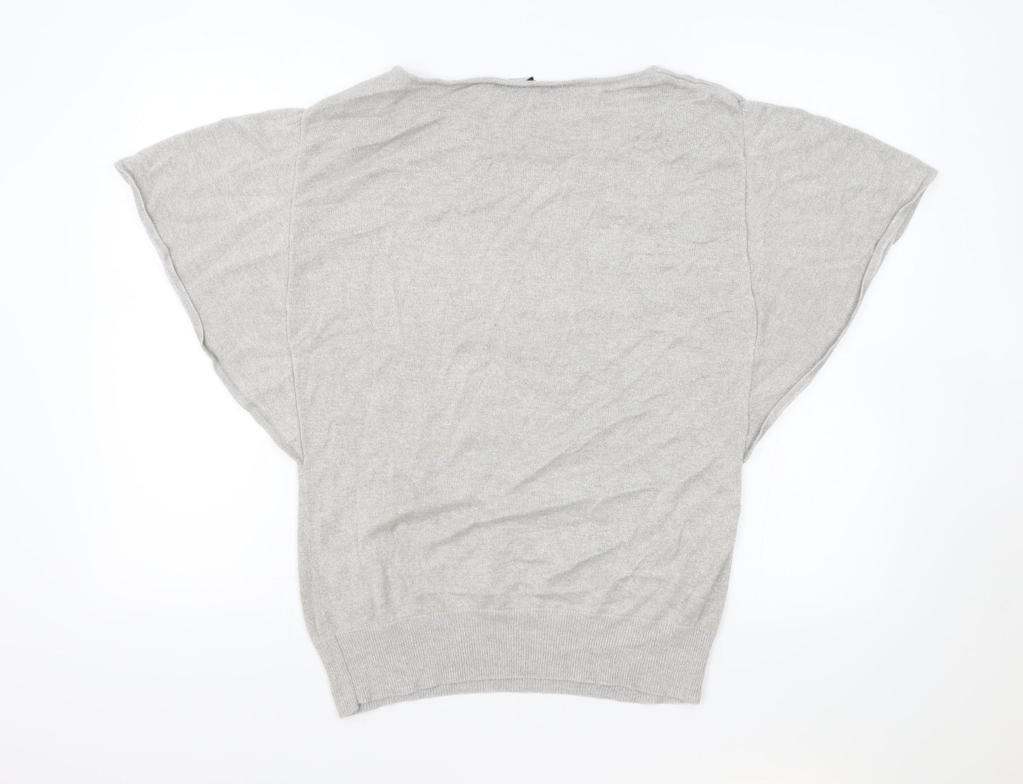 Klass Womens Silver Polyester Basic T-Shirt Size L Round Neck