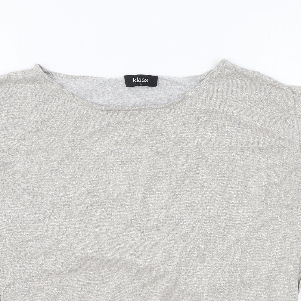 Klass Womens Silver Polyester Basic T-Shirt Size L Round Neck