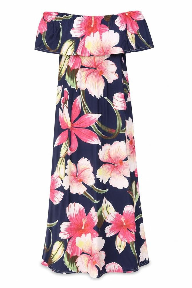 Preworn Womens Blue Floral Cotton A-Line Size S Off the Shoulder Pullover