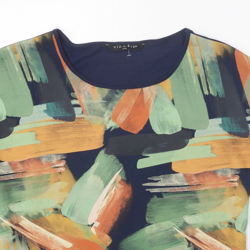 Viz-a-Viz Womens Multicoloured Geometric Polyester Basic T-Shirt Size 8 Scoop Neck