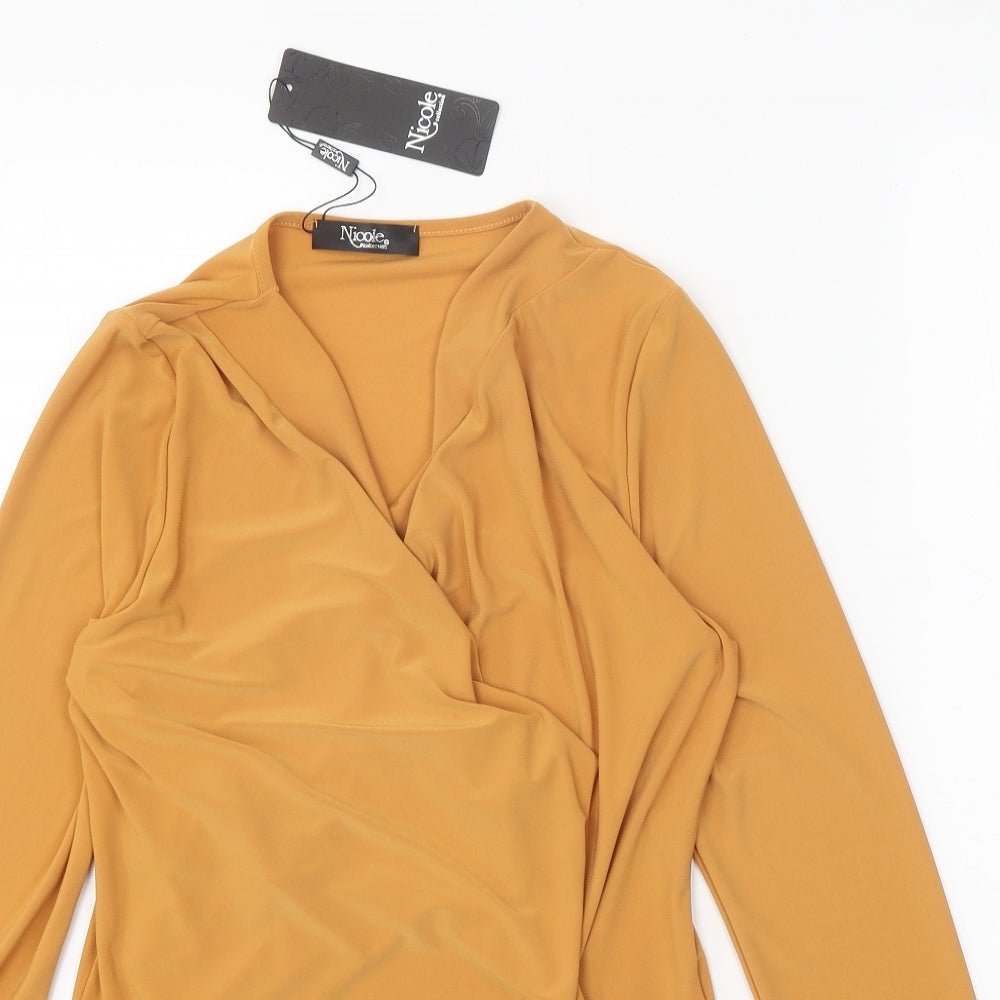 Nicole Womens Orange V-Neck Polyester Cardigan Jumper Size S