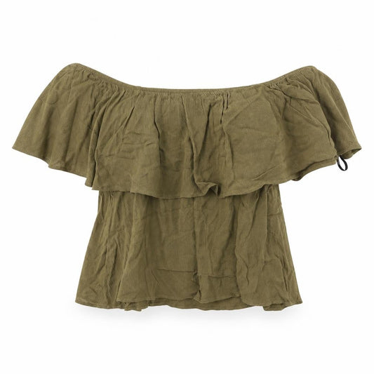 FOREVER 21 Womens Green Cotton Cropped Blouse Size S Off the Shoulder - Bardot