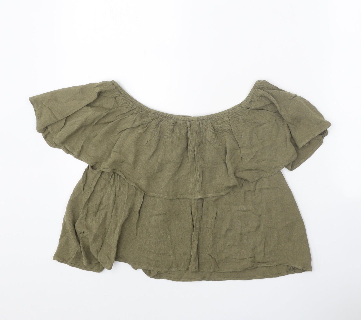 FOREVER 21 Womens Green Cotton Cropped Blouse Size S Off the Shoulder - Bardot