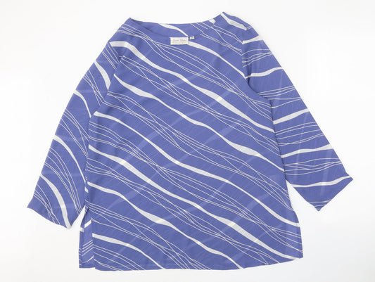 Peacocks Womens Blue Geometric Polyester Basic Blouse Size 12 Boat Neck
