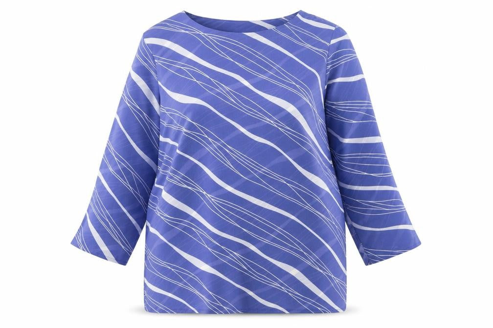 Peacocks Womens Blue Geometric Polyester Basic Blouse Size 12 Boat Neck