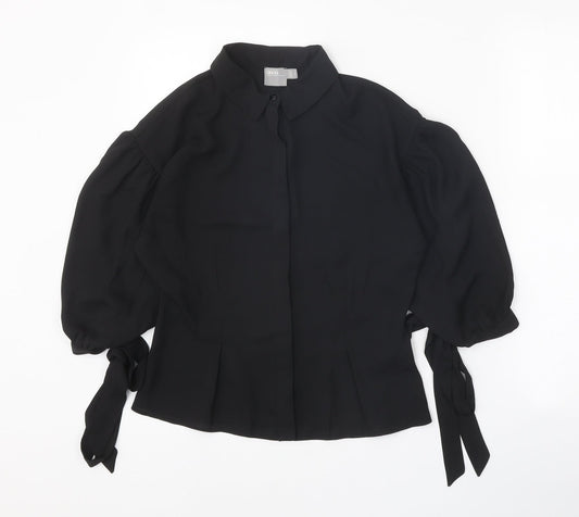 ASOS Womens Black Polyester Basic Button-Up Size 8 Collared - Sleeve Tie Detail