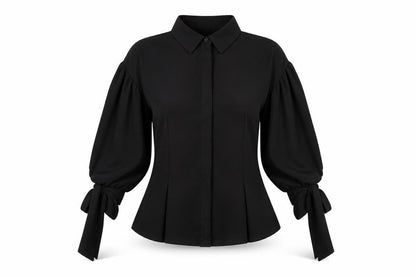 ASOS Womens Black Polyester Basic Button-Up Size 8 Collared - Sleeve Tie Detail