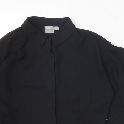 ASOS Womens Black Polyester Basic Button-Up Size 8 Collared - Sleeve Tie Detail