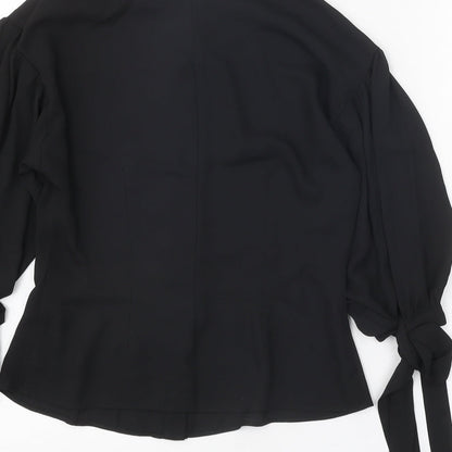 ASOS Womens Black Polyester Basic Button-Up Size 8 Collared - Sleeve Tie Detail