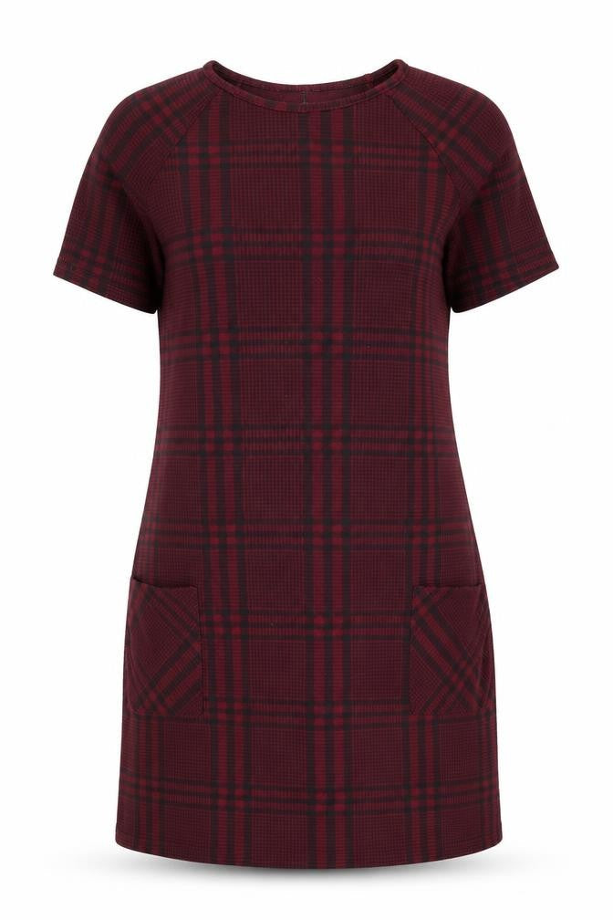 New Look Womens Red Plaid Polyester Shift Size 8 Round Neck Pullover