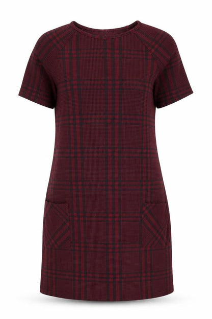 New Look Womens Red Plaid Polyester Shift Size 8 Round Neck Pullover