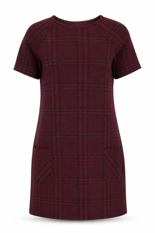 New Look Womens Red Plaid Polyester Shift Size 8 Round Neck Pullover