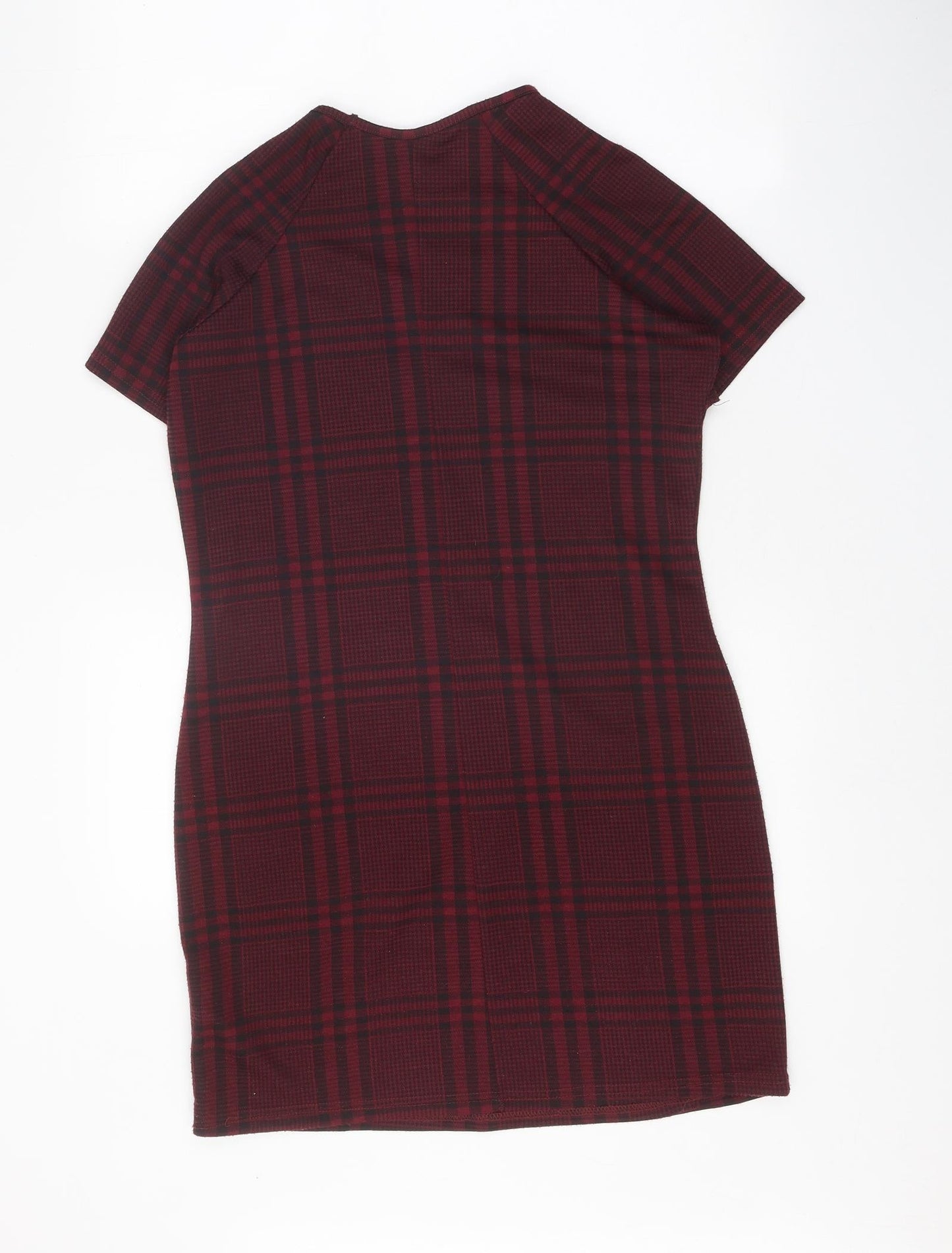 New Look Womens Red Plaid Polyester Shift Size 8 Round Neck Pullover