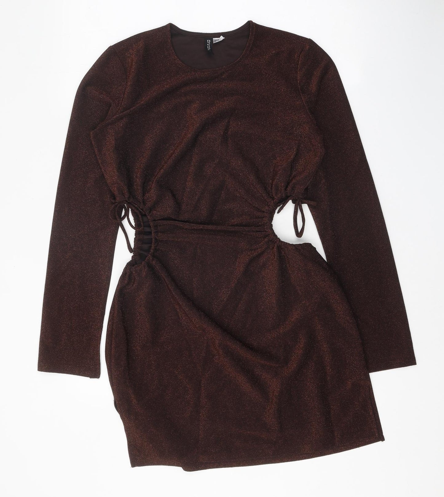 Divided Womens Brown Polyester Mini Size M Round Neck Drawstring