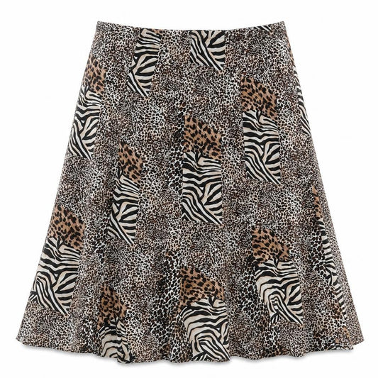 Saloos Womens Brown Animal Print Polyester Swing Skirt Size XL - Leopard Zebra Pattern