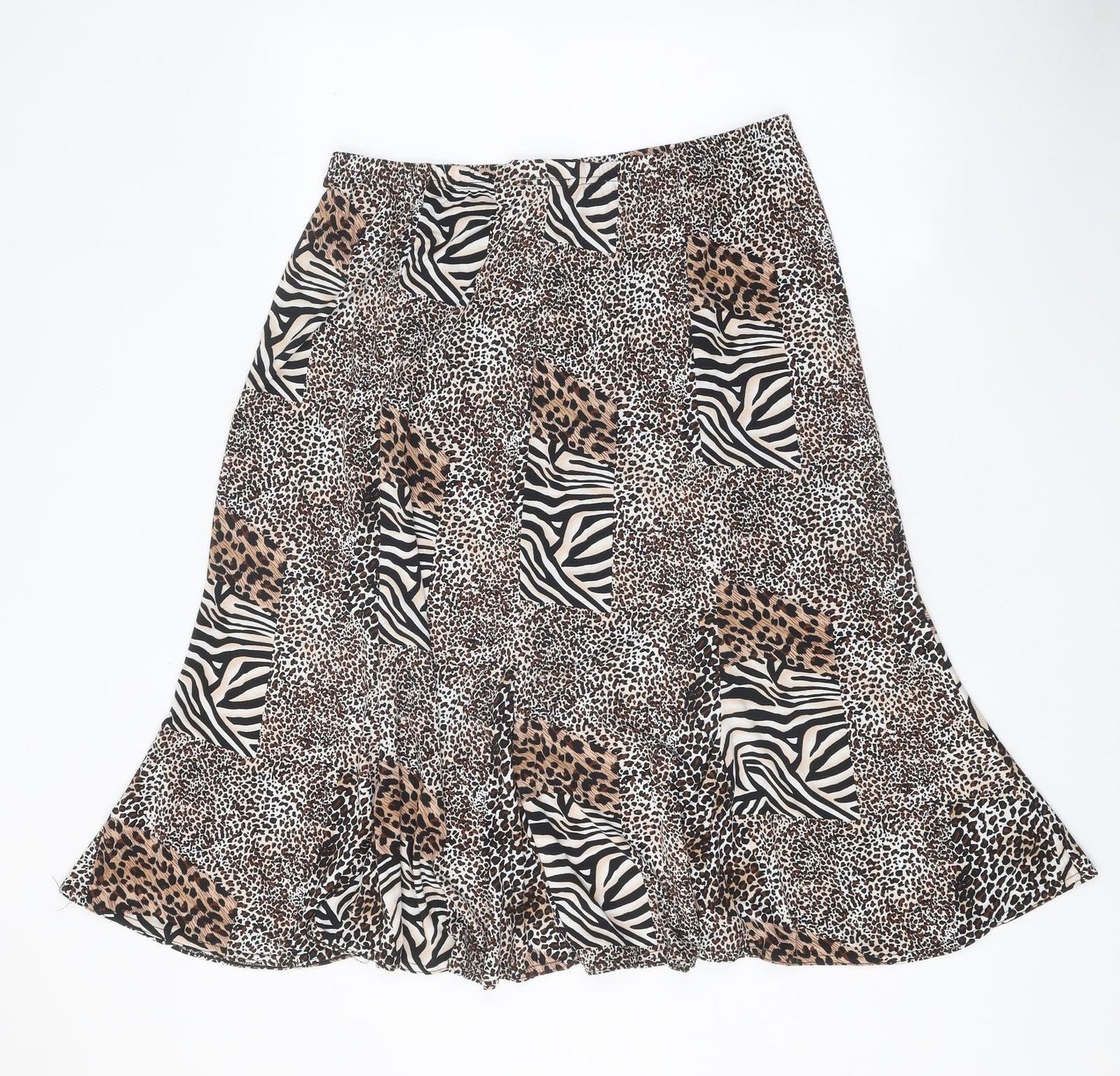Saloos Womens Brown Animal Print Polyester Swing Skirt Size XL - Leopard Zebra Pattern