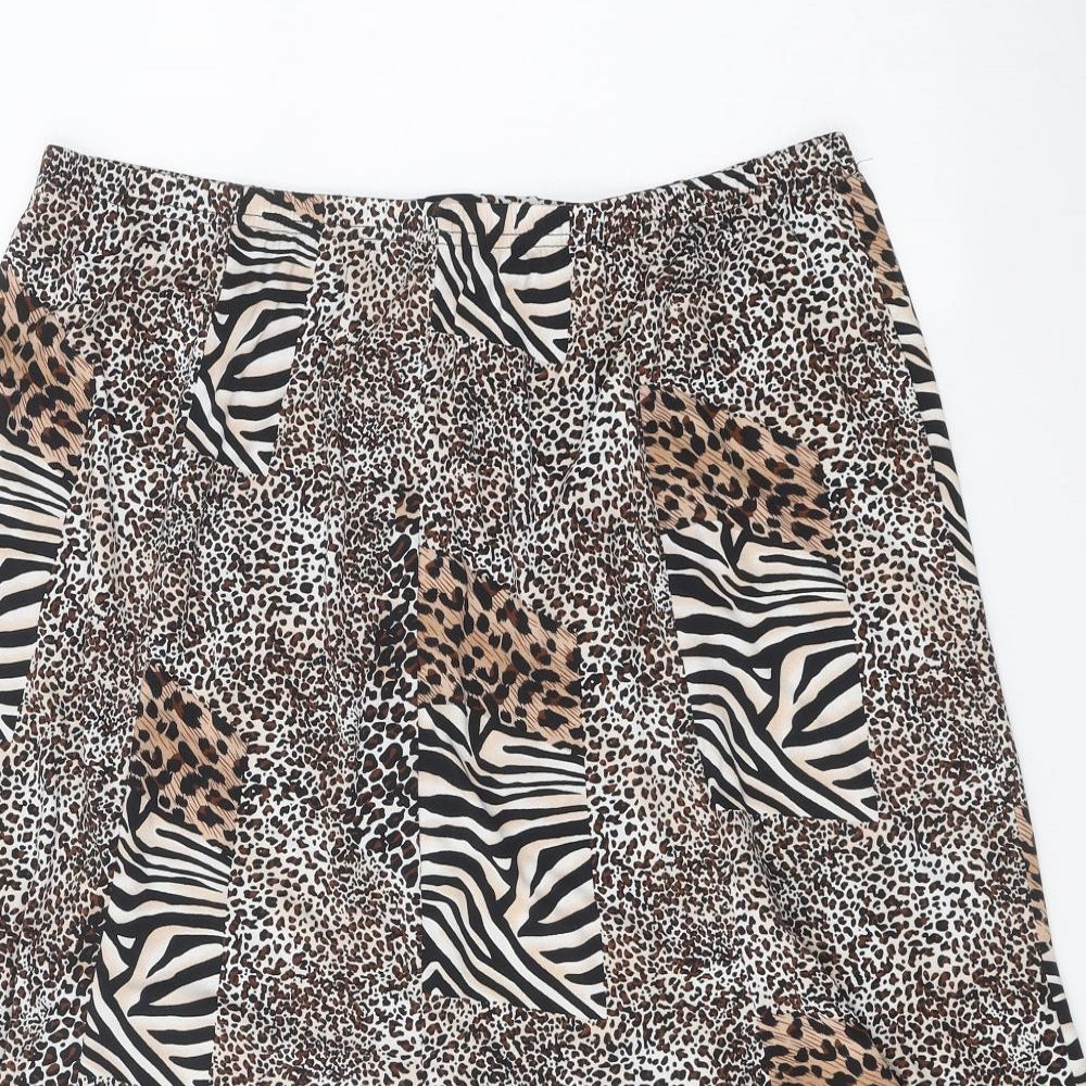 Saloos Womens Brown Animal Print Polyester Swing Skirt Size XL - Leopard Zebra Pattern