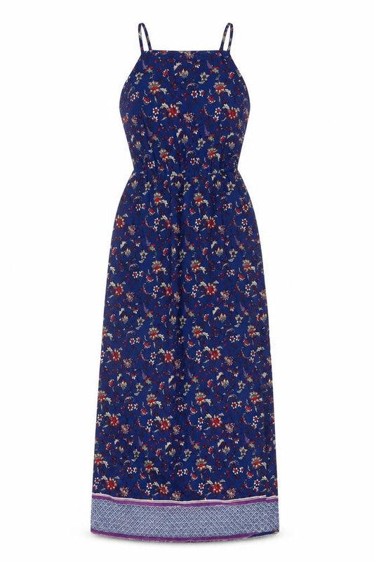 Divided Womens Blue Floral Polyester Slip Dress Size 4 Square Neck Button