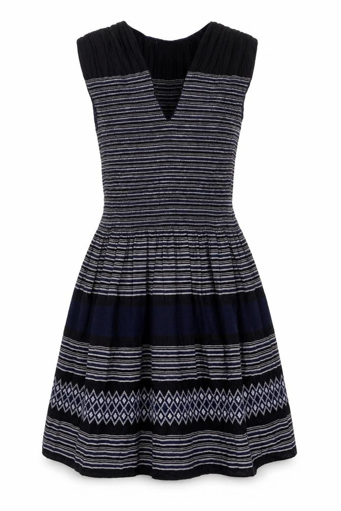 Max Edition Womens Black Geometric Rayon Fit & Flare Size S V-Neck Pullover