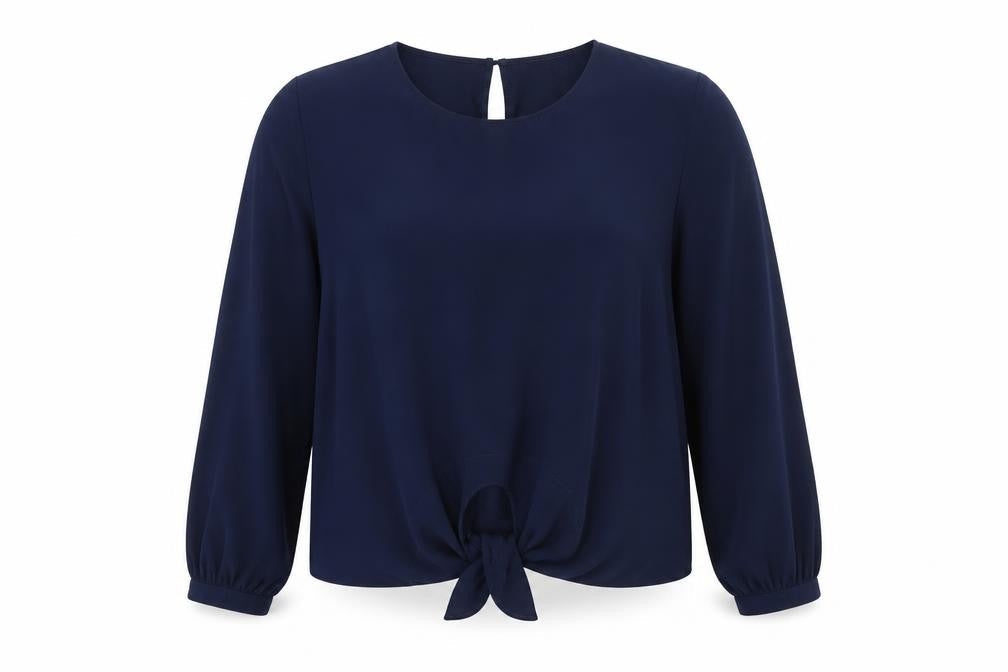 Basic Model Womens Blue Polyester Basic Blouse Size XL Round Neck