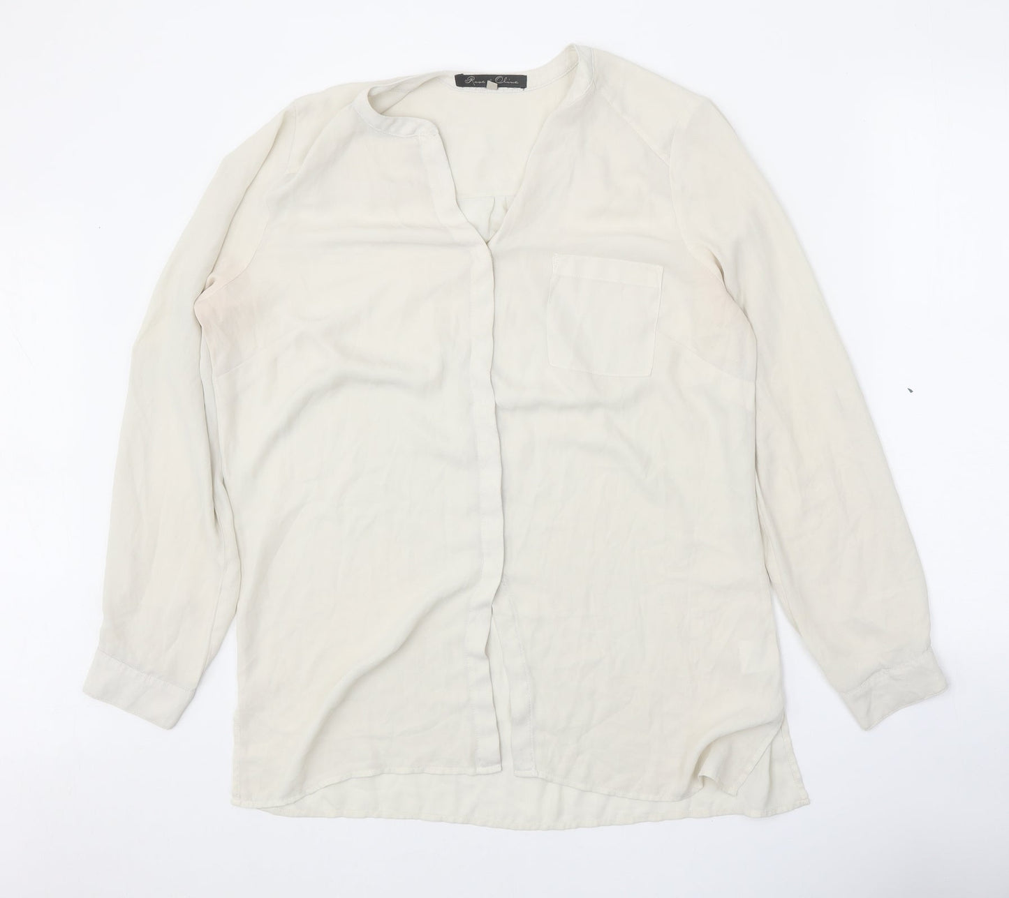 Rose & Olive Womens White Polyester Basic Button-Up Size L V-Neck