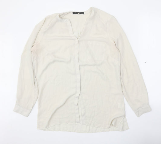 Rose & Olive Womens White Polyester Basic Button-Up Size L V-Neck