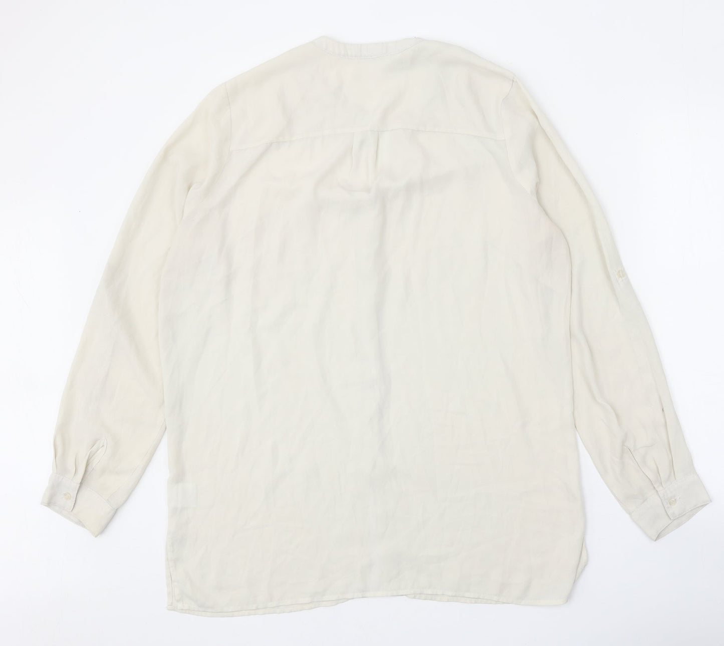 Rose & Olive Womens White Polyester Basic Button-Up Size L V-Neck
