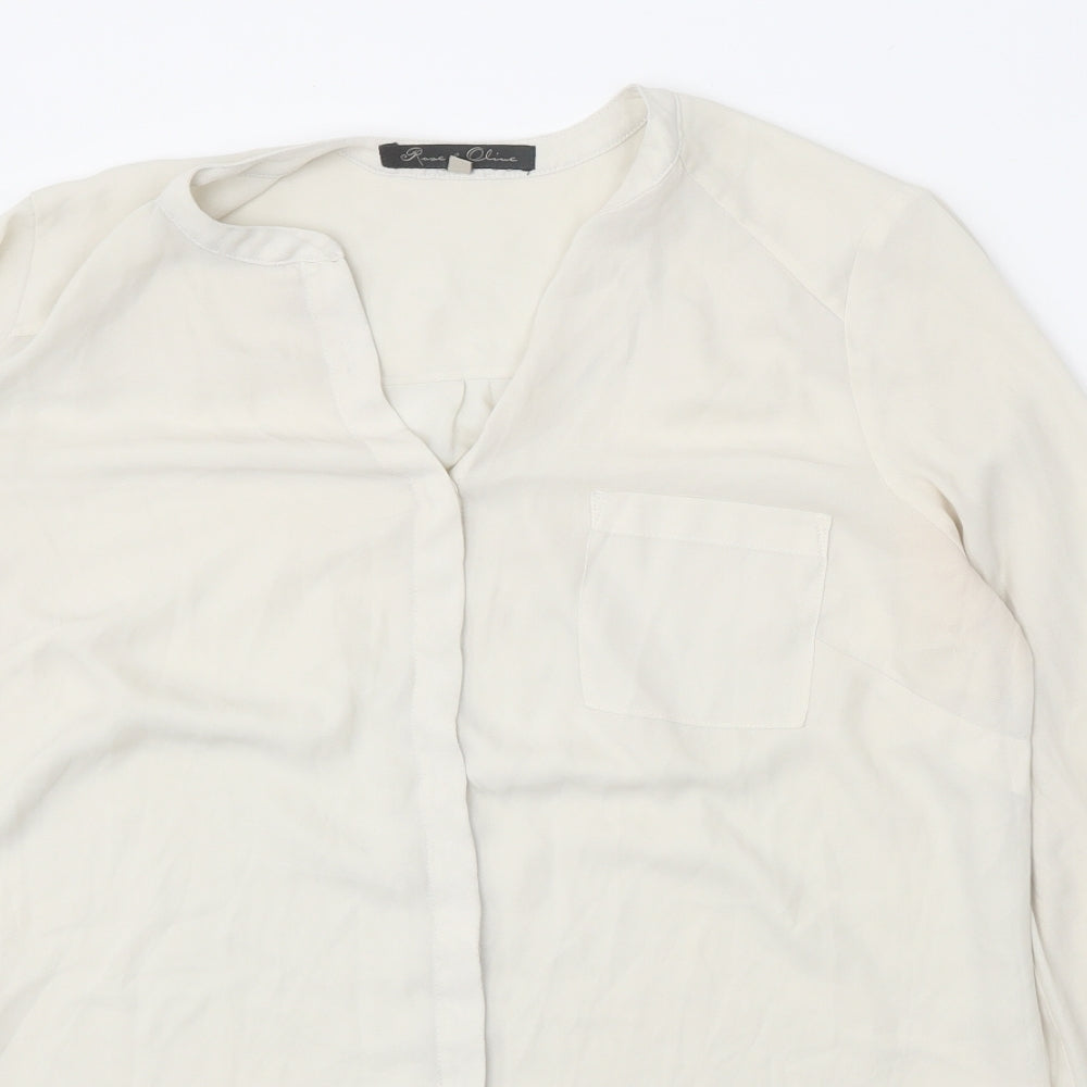 Rose & Olive Womens White Polyester Basic Button-Up Size L V-Neck