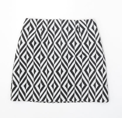 New Look Womens Black Geometric Polyester A-Line Skirt Size 6 Zip