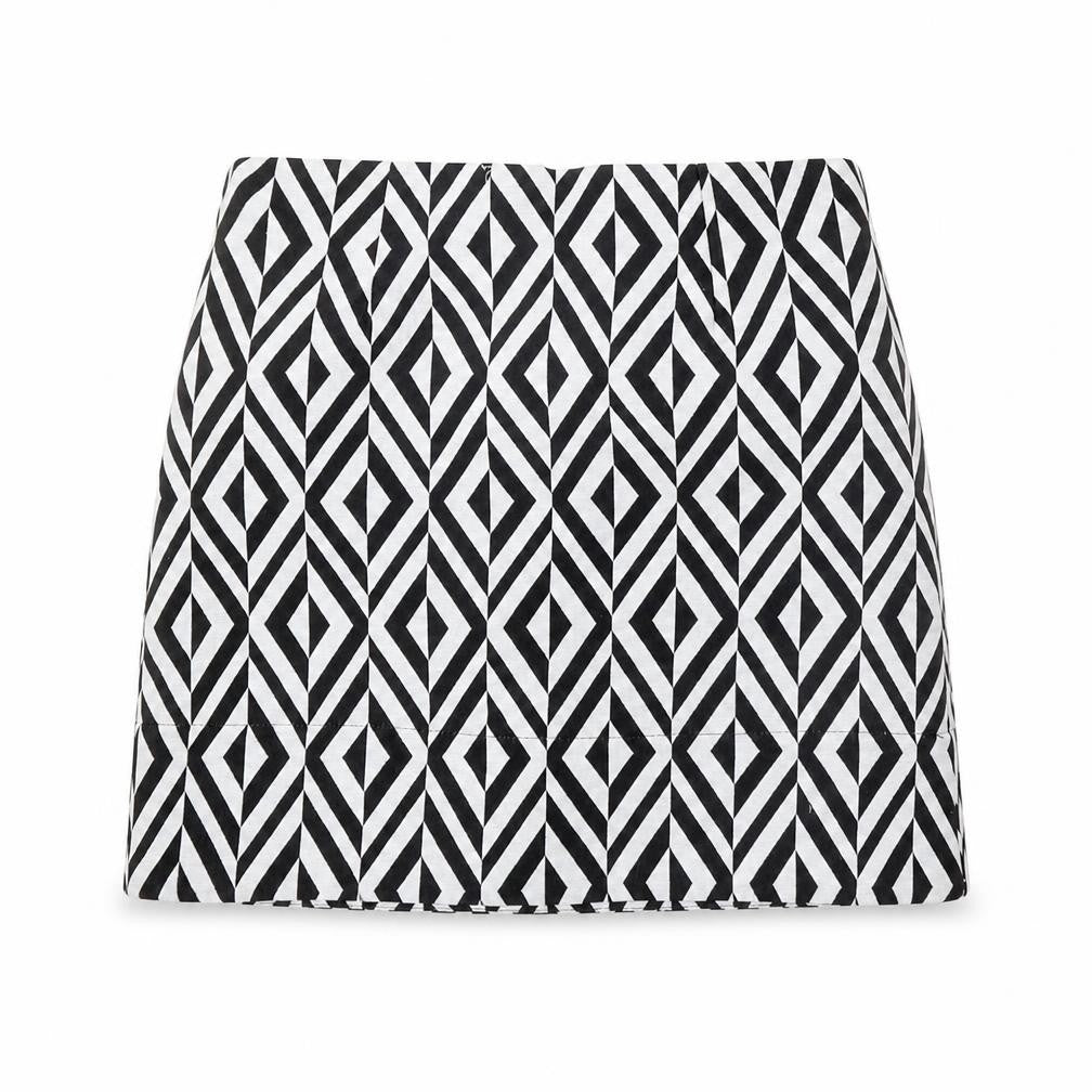 New Look Womens Black Geometric Polyester A-Line Skirt Size 6 Zip