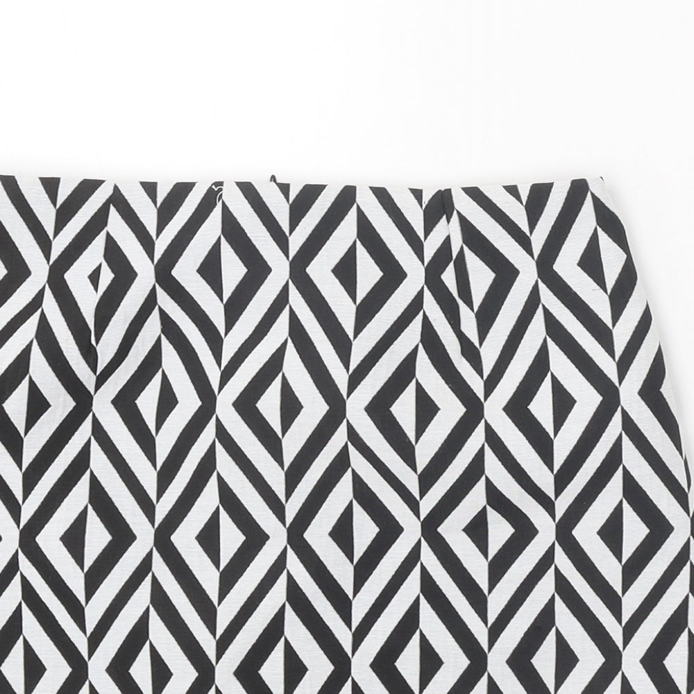 New Look Womens Black Geometric Polyester A-Line Skirt Size 6 Zip
