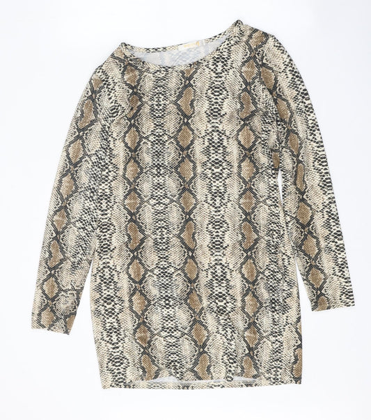 Mallisa Womens Brown Animal Print Viscose Mini One Size Boat Neck Pullover - Snake Print