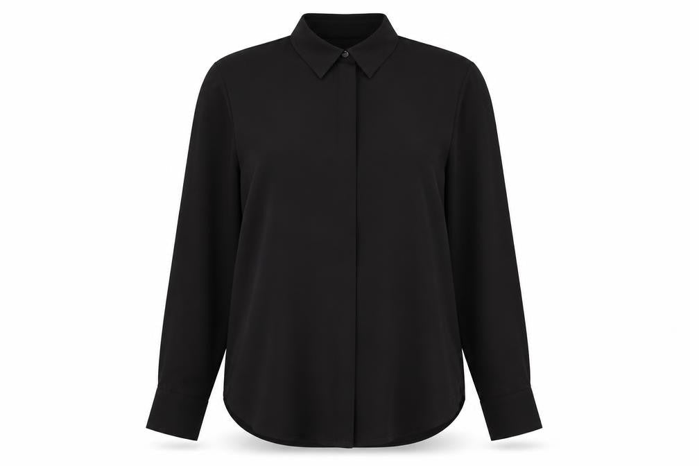 H&M Womens Black Polyester Basic Button-Up Size 8 V-Neck