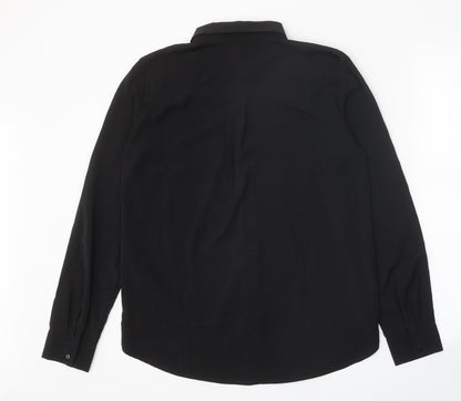 H&M Womens Black Polyester Basic Button-Up Size 8 V-Neck