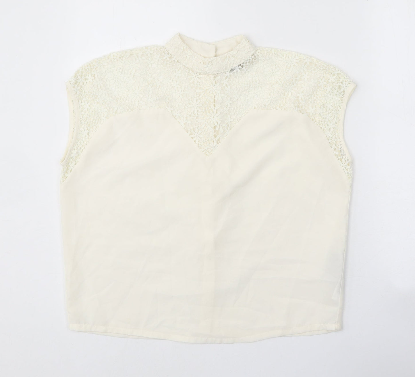 ASOS Womens White Polyester Basic Tank Size 6 Mock Neck - Lace Detail