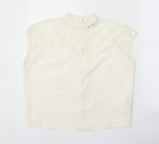 ASOS Womens White Polyester Basic Tank Size 6 Mock Neck - Lace Detail