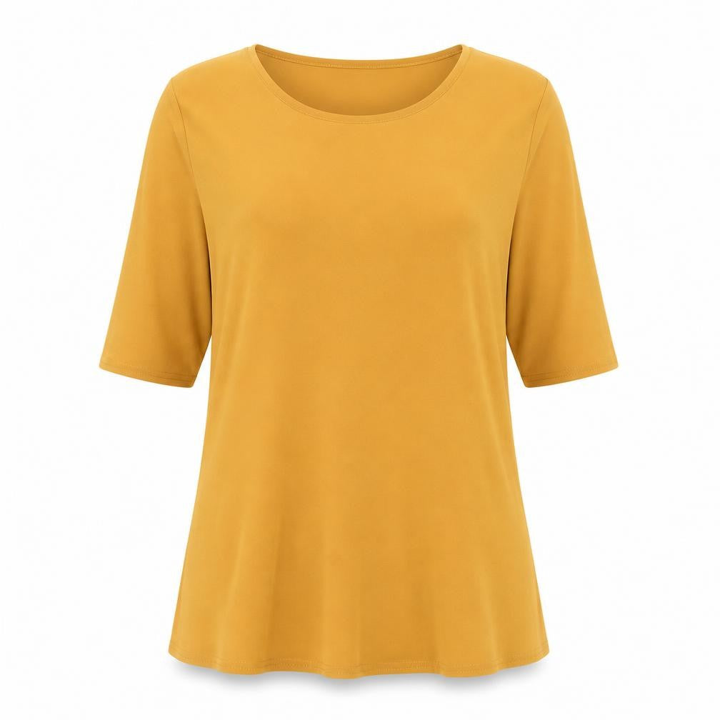 Nicole Womens Orange Polyester Basic T-Shirt Size S Round Neck