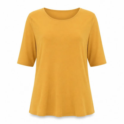 Nicole Womens Orange Polyester Basic T-Shirt Size S Round Neck