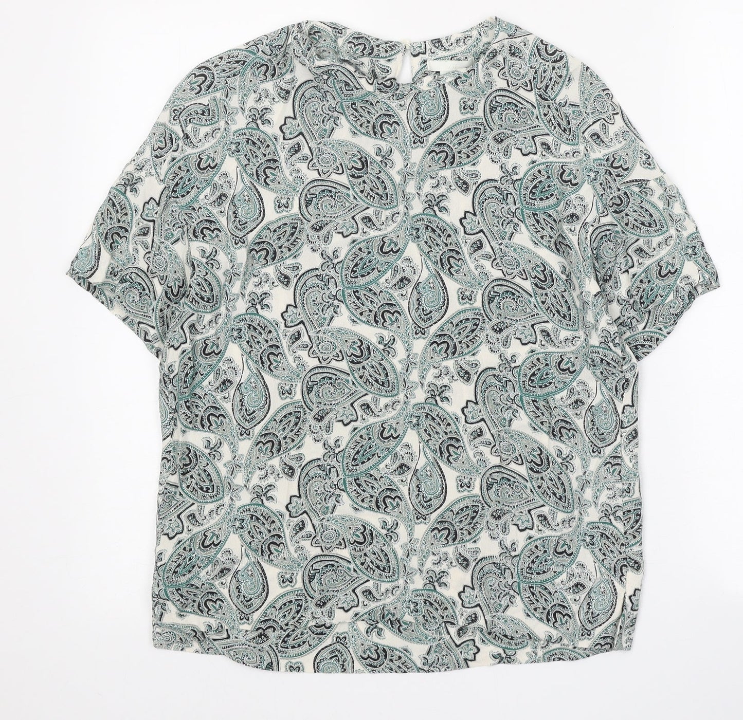 H&M Womens Green Herringbone Viscose Basic Blouse Size 4 Round Neck