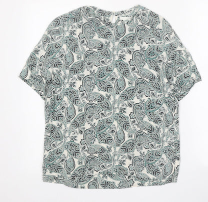 H&M Womens Green Herringbone Viscose Basic Blouse Size 4 Round Neck