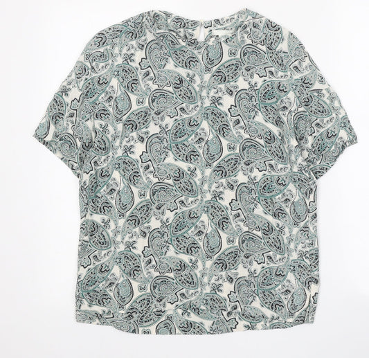H&M Womens Green Herringbone Viscose Basic Blouse Size 4 Round Neck