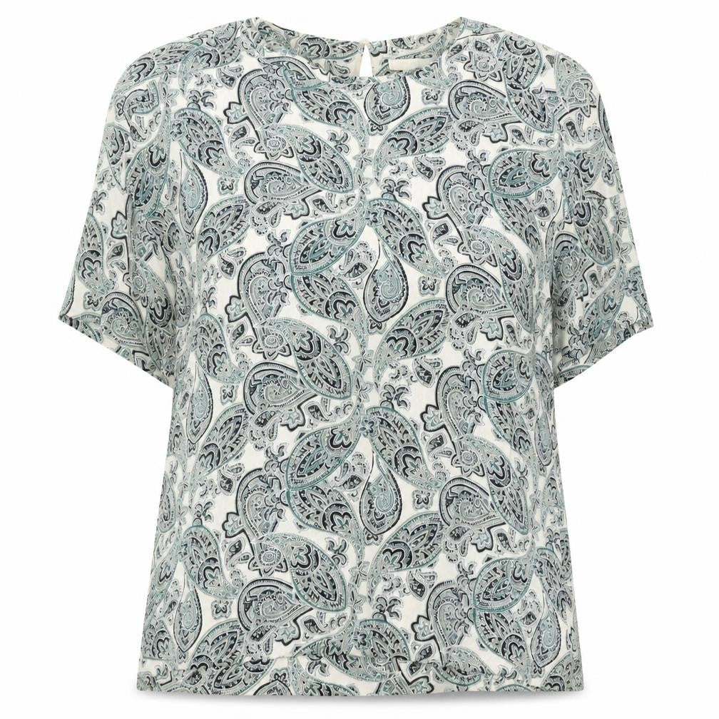 H&M Womens Green Herringbone Viscose Basic Blouse Size 4 Round Neck