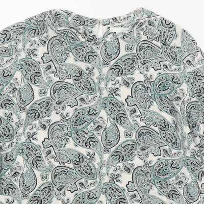 H&M Womens Green Herringbone Viscose Basic Blouse Size 4 Round Neck