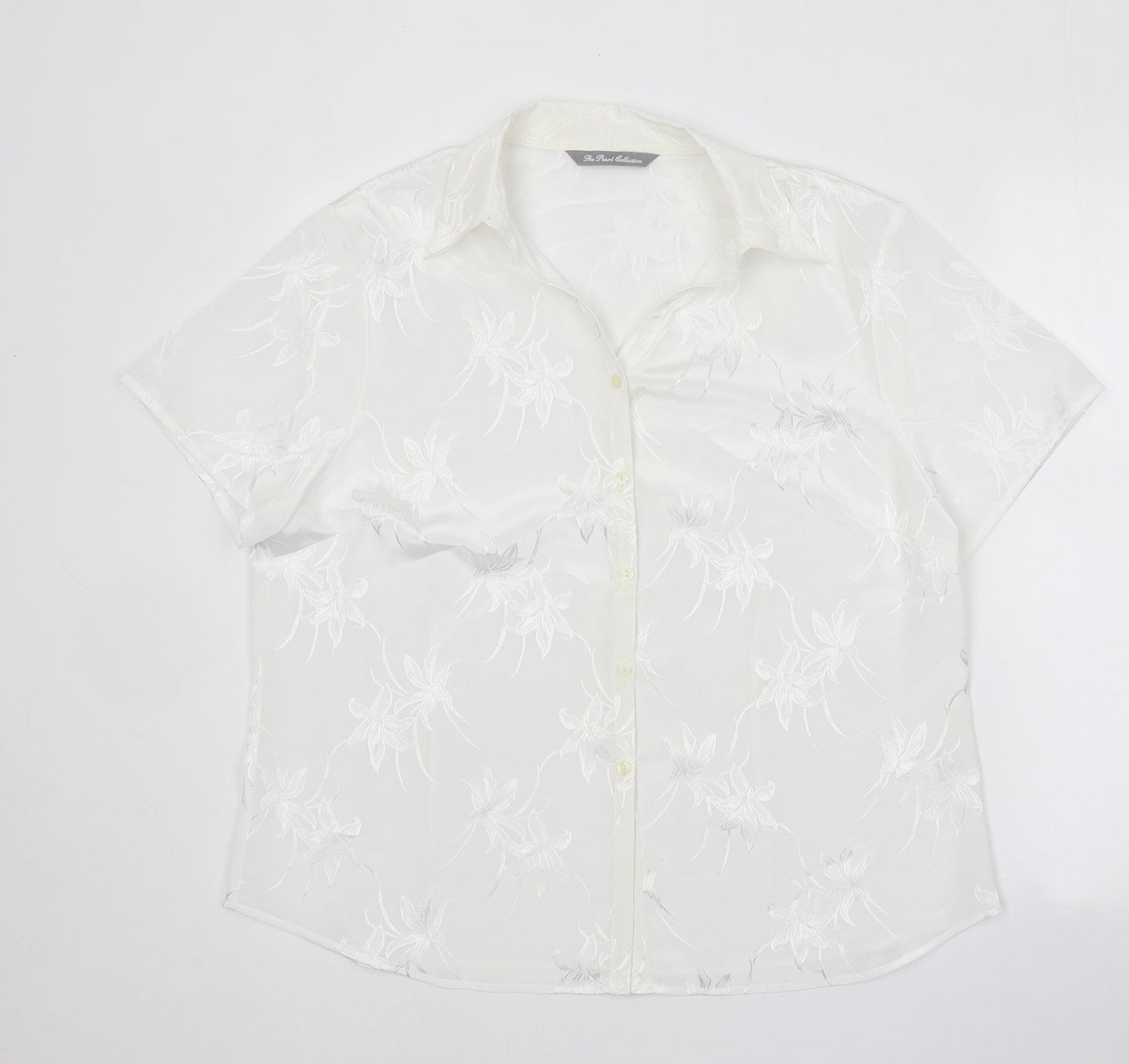 The Pearl Collection Womens White Geometric Polyester Basic Button-Up Size 18 V-Neck