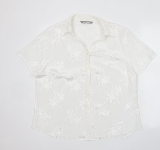 The Pearl Collection Womens White Geometric Polyester Basic Button-Up Size 18 V-Neck